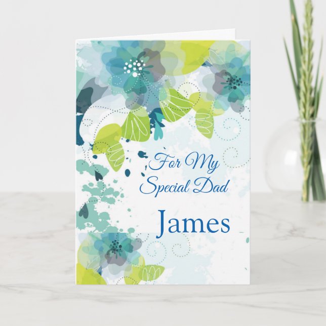 Floral Print Custom Name Card-Father's Day Card (Front)