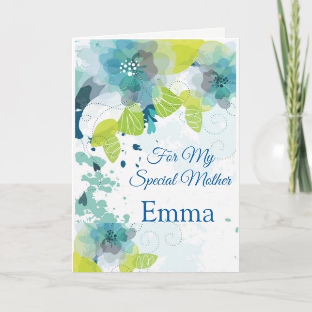Floral Print Custom Name Mother's Day Card (Front)