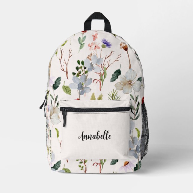 Floral Print Customise Name Printed Backpack (Front)