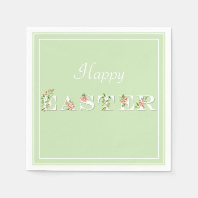 Floral Print on Pastel Green Easter Napkins (Front)