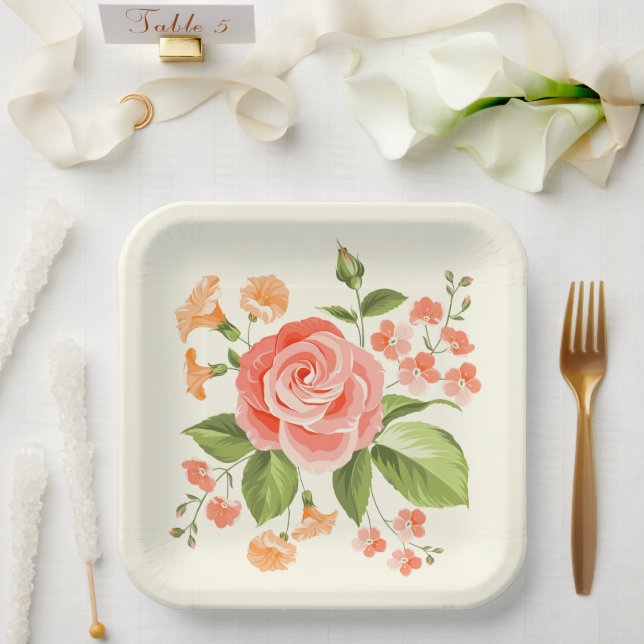 Floral Print  Paper Plate (Wedding)