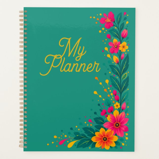 Floral Print Teal Planner (Front)
