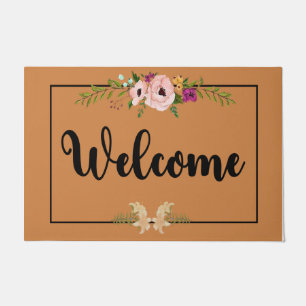 Floral Print Welcome Doormat, Simple Flower Decor Doormat