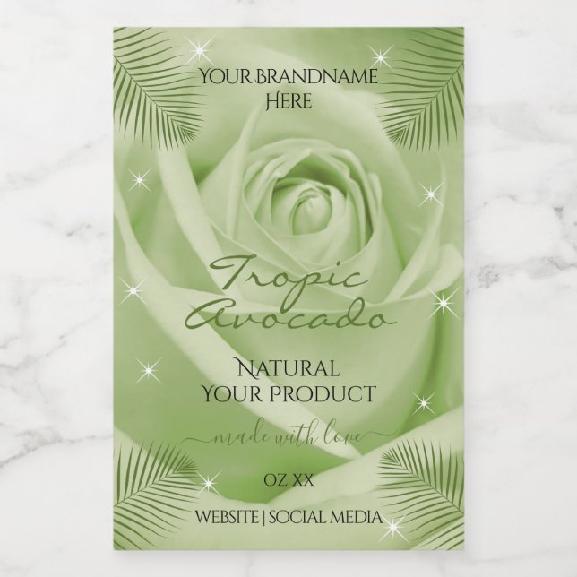 Floral Product Label Green Rose Flower Palm Leaves (Single Label)