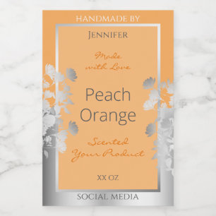Floral Product Label Peach Light Orange and Silver