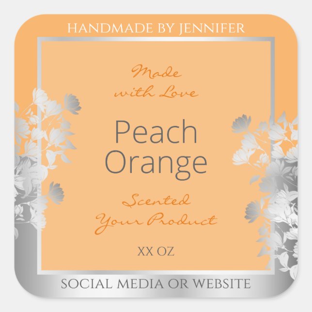 Floral Product Label Peach Light Orange and Silver (Front)