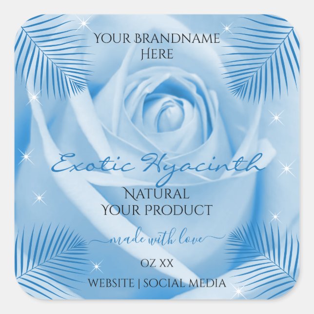 Floral Product Labels Blue Rose with Palm Leaves (Front)