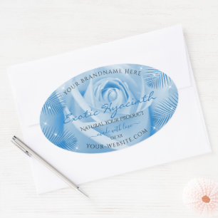 Floral Product Labels Blue Rose with Palm Leaves