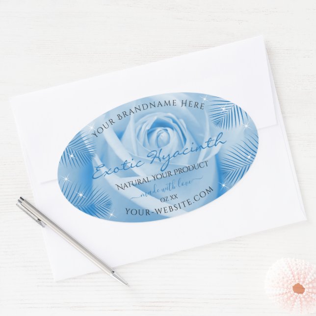 Floral Product Labels Blue Rose with Palm Leaves (Envelope)