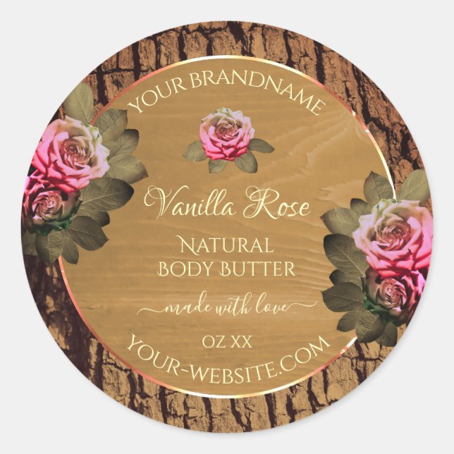 Floral Product Labels Brown Wood Grain Tree Bark (Front)