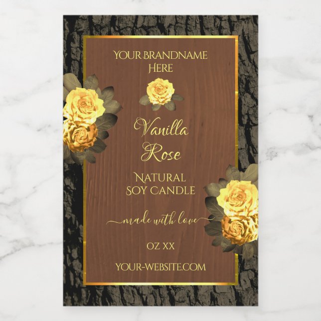 Floral Product Labels Brown Wood Grain Tree Bark (Single Label)