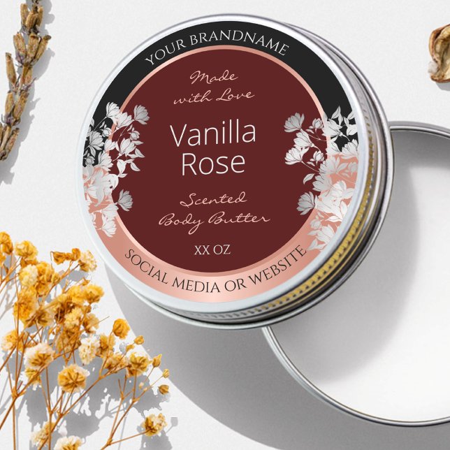 Floral Product Labels Burgundy Black and Rose Gold (Creator Uploaded)