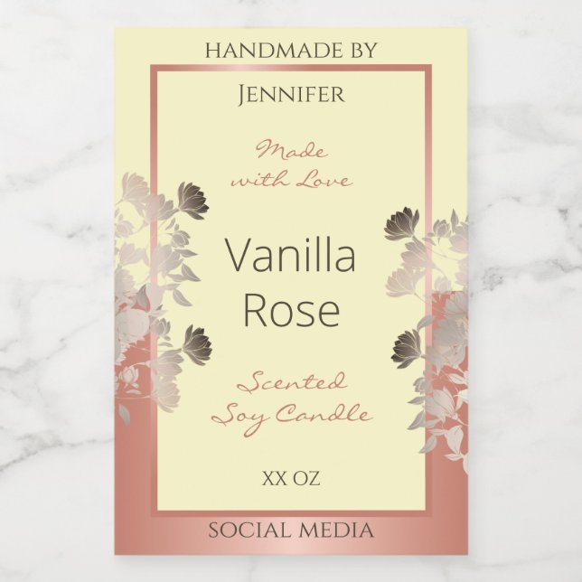 Floral Product Labels Cream and Rose Gold Frame (Single Label)