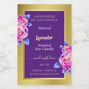 Floral Product Labels Gold Purple Candles Beauty &