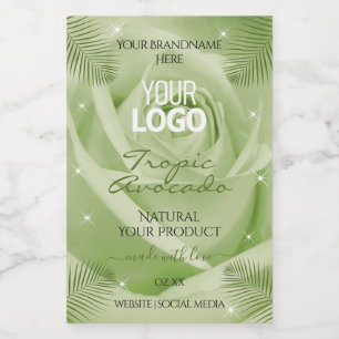 Floral Product Labels Green Rose Palm Leaves Logo