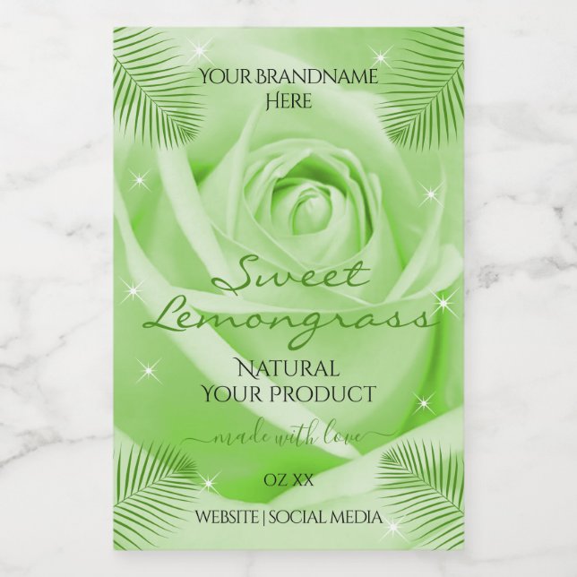 Floral Product Labels Green Rose with Palm Leaves (Single Label)