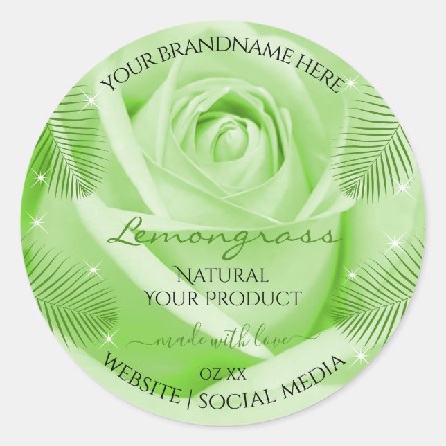 Floral Product Labels Green Rose with Palm Leaves (Front)