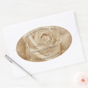 Floral Product Labels Light Brown Rose Palm Leaves