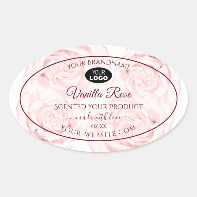 Floral Product Labels Light Pink Roses with Logo (Front)