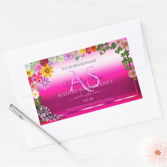 Floral Product Labels Pink Gradient with Monogram (Envelope)