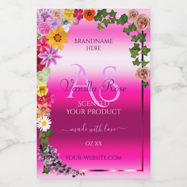 Floral Product Labels Pink Gradient with Monogram (Single Label)