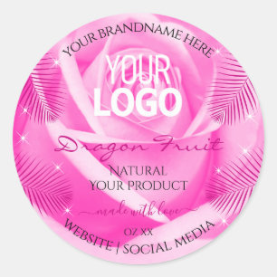 Floral Product Labels Pink Rose Palm Leaves Logo