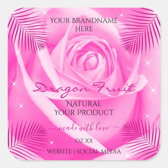 Floral Product Labels Pink Rose with Palm Leaves (Front)