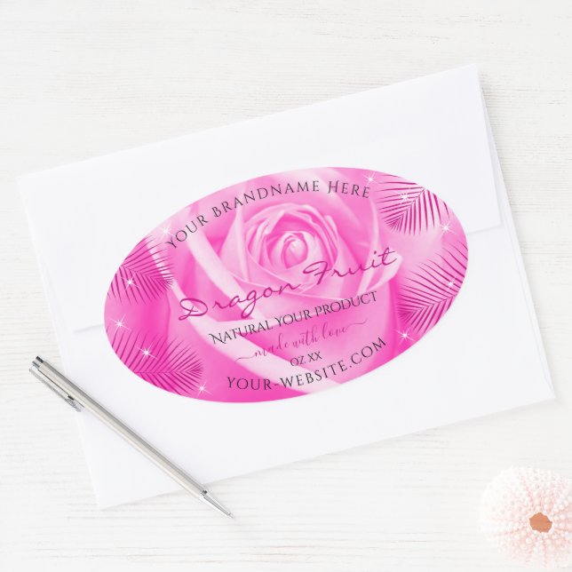 Floral Product Labels Pink Rose with Palm Leaves (Envelope)