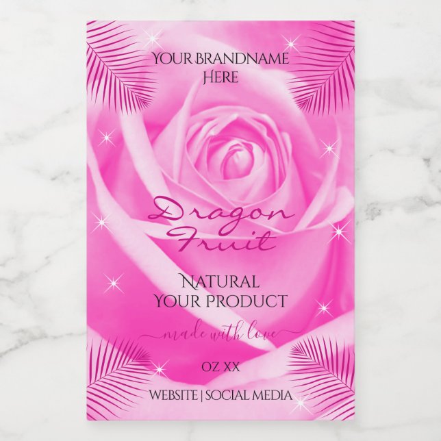 Floral Product Labels Pink Rose with Palm Leaves (Single Label)