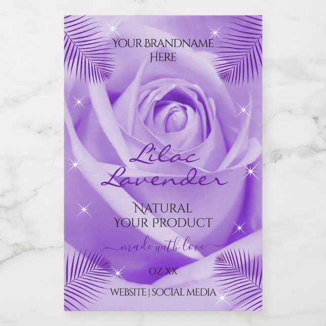 Floral Product Labels Purple Rose with Palm Leaves (Single Label)