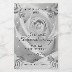 Floral Product Labels Silver Grey Rose Palm Leaves
