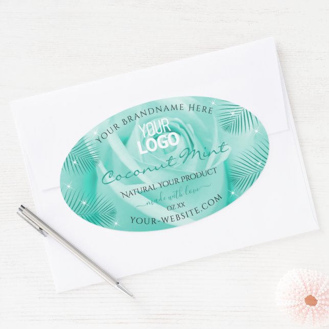Floral Product Labels Teal Rose Palm Leaves Logo (Envelope)