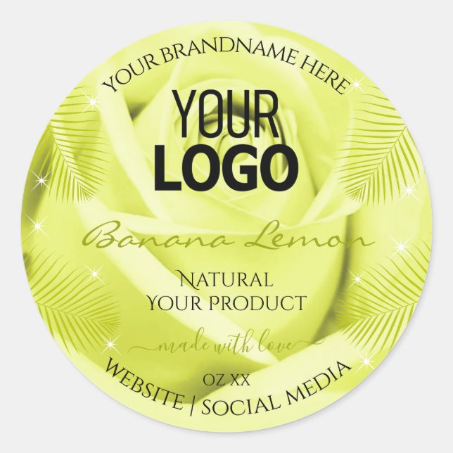 Floral Product Labels Yellow Rose Palm Leaves Logo (Front)