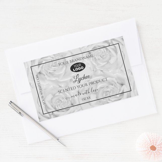 Floral Product Package Label Light Grey Roses Logo (Envelope)