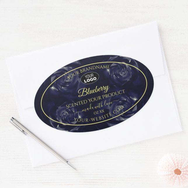 Floral Product Package Labels Dark Blue Roses Logo (Envelope)