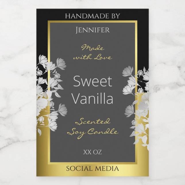 Floral Product Packaging Label Black Gold and Grey (Single Label)