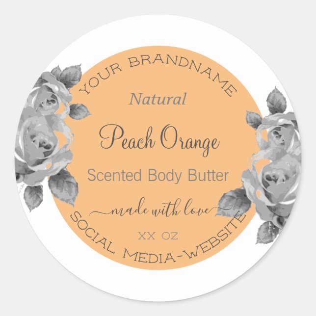 Floral Product Packaging Label Peach Orange Silver (Front)