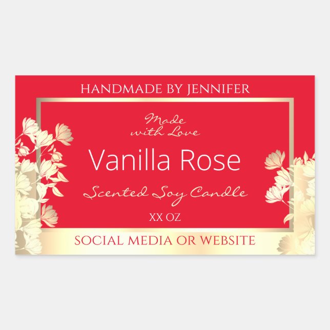 Floral Product Packaging Label Template Red & Gold (Front)