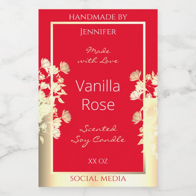 Floral Product Packaging Label Template Red & Gold (Single Label)