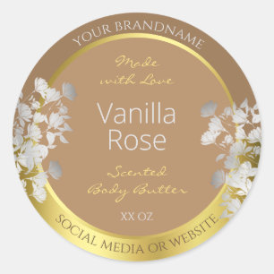Floral Product Packaging Labels Brown Gold Silver