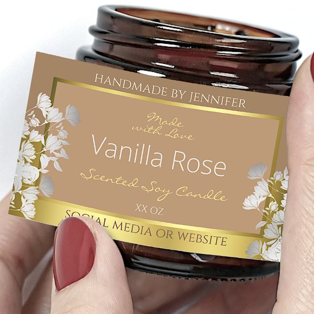 Floral Product Packaging Labels Brown Gold Silver (Creator Uploaded)