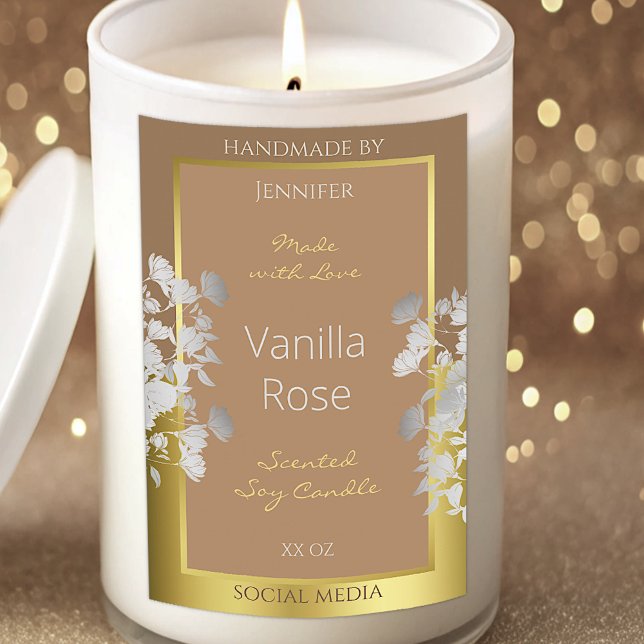 Floral Product Packaging Labels Brown Gold Silver (Creator Uploaded)