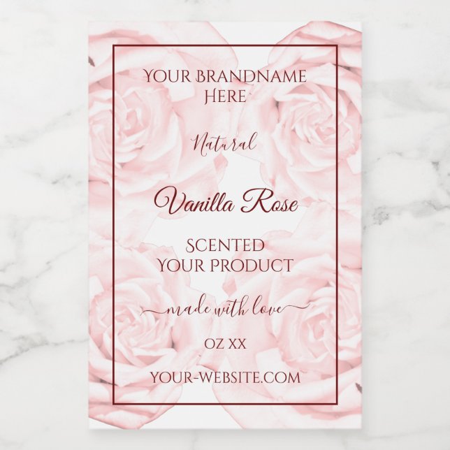 Floral Product Packaging Labels Light Pink Roses (Single Label)