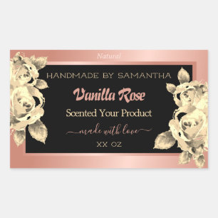 Floral Product Packaging Labels Rose Gold Black