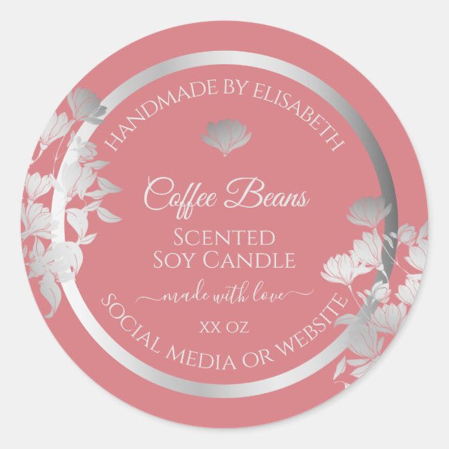 Floral Product Packaging Labels Silver and Pink (Front)