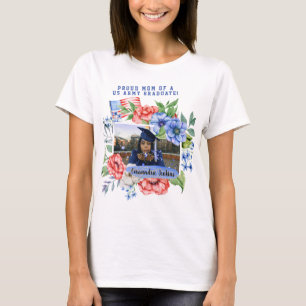 Floral Proud Mum of a Military Graduate Photo  T-Shirt