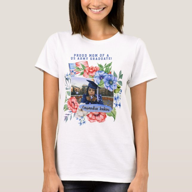 Floral Proud Mum of a Military Graduate Photo  T-Shirt (Front)