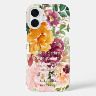 Floral Proverbs 31:25 She is Clothed Rustic iPhone 16 Case