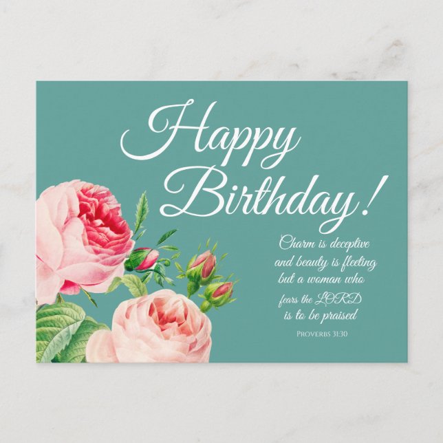 Floral Proverbs 31 Birthday Postcard (Front)