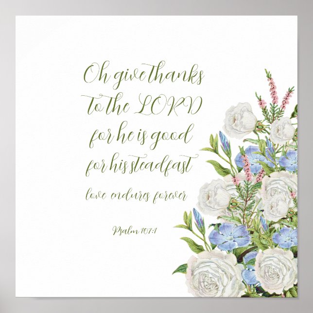 Floral Psalm 107:1 Canvas Print (Front)